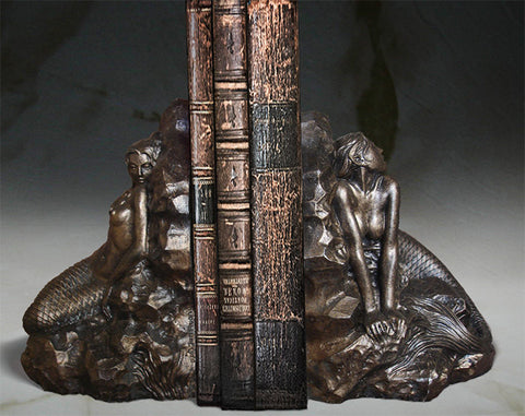 Mermaid Bookends Sculptures - in Bronze Finish - Jun's Deco