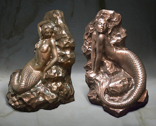 Mermaid Bookends Sculptures - in Bronze Finish - Jun's Deco